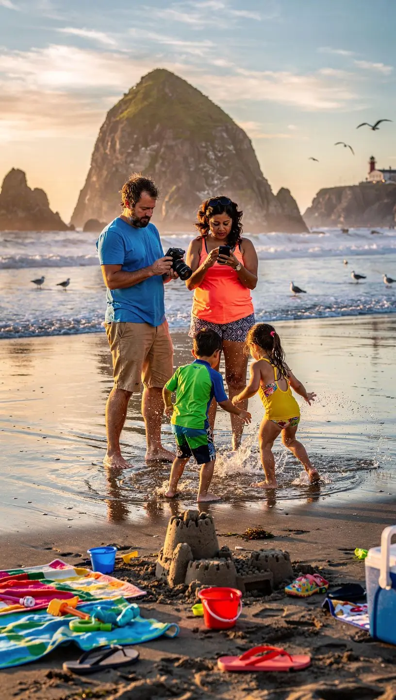 A vibrant farmers market scene in a Pacific Northwest town showcasing local produce and crafts.